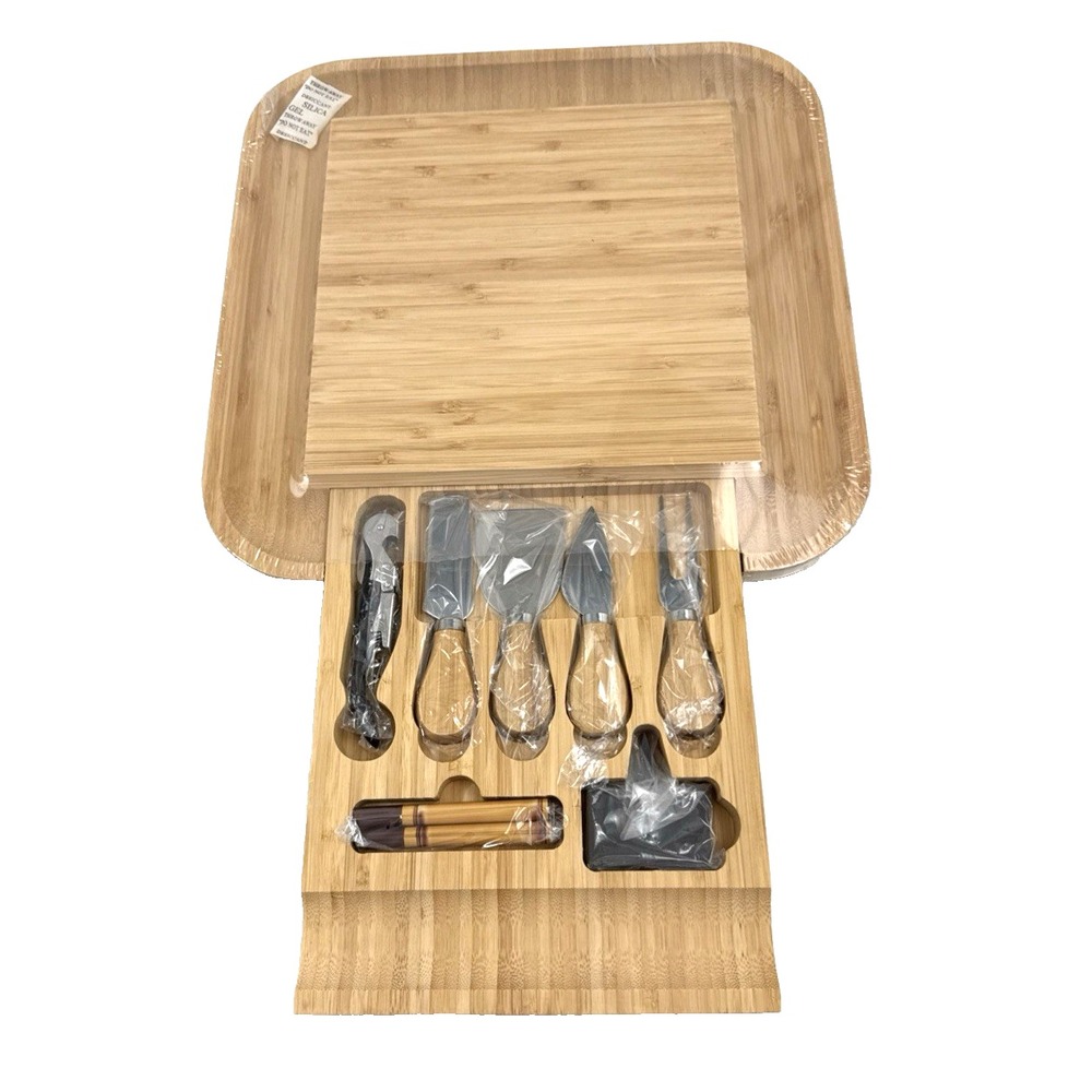 Bamboo Charcuterie Board w/Hidden Drawer with 7 Accessories by Bambusi NEW